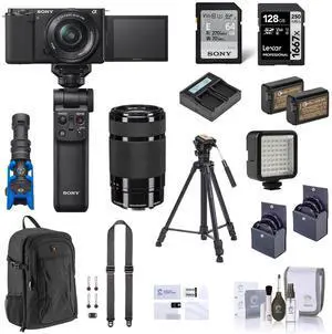 Sony ZV-E10 Camera w/16-50 & 55-210mm Lens, Black & Vlogger Kit, Complete Kit