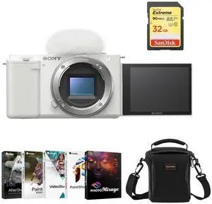 Sony ZV-E10 Mirrorless Camera Body (White) with PC Software & Accessories