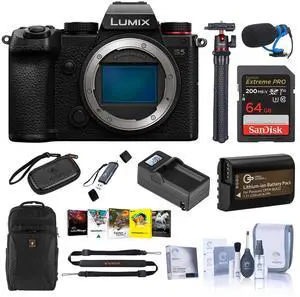 Panasonic LUMIX DC-S5 Mirrorless Camera, Black, Bundle with Accessory Kit