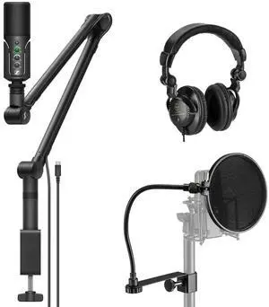 Sennheiser Sennheiser Profile Cardioid Condenser USB-C Microphone Streaming Set Bundle with H&A Pop Filter with Gooseneck and Adjustable Knob (Clamp On), Turnstile Audio TAPH100 Closed-Back Headphones