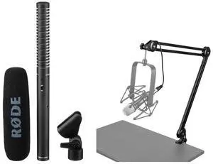 Rode NTG2 Dual Powered Directional Condenser Microphone, Bundle with H&A Broadcast Arm with Integrated XLR Cable