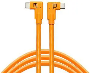 Tether Tools TetherPro 1.6' USB-C Straight to USB-C Right Angle Pigtail Cable, High Visibility Orange