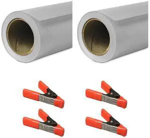Savage 26"x36' Widetone Seamless Background Paper, Focus Gray, 2-Pack, Bundle with 4x 1-1/4x1" Steel Spring Orange Clamp