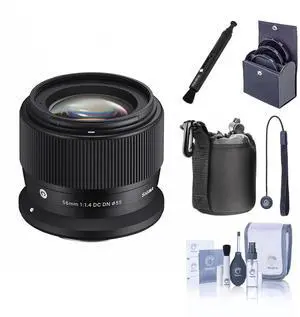 Sigma 56mm f/1.4 DC DN Contemporary Lens for Canon RF,Bundle with Neoprene Lens Pouch, 55mm Filter Kit, Lens Cap Tether and Cleaning Kit
