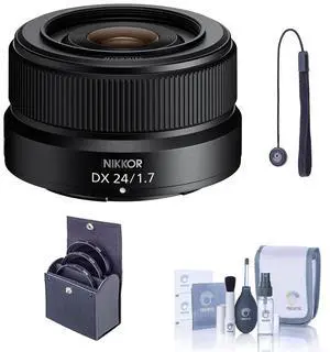 Nikon NIKKOR Z DX 24mm f/1.7 Lens, Bundle with 46mm Filter Kit, Cleaning Kit and Lens Cap Tether