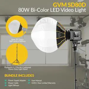 GVM SD80D 80W Bi-Color LED Video Light, w/20" Lantern Softbox & 9.5' Stand