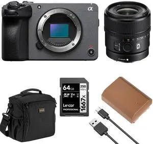 Sony Sony FX30 Super 35 Cinema Line Camera with Sony E 15mm f/1.4 G Lens & Slinger Multi-Device Shoulder Bag, Extra Battery, SD Card