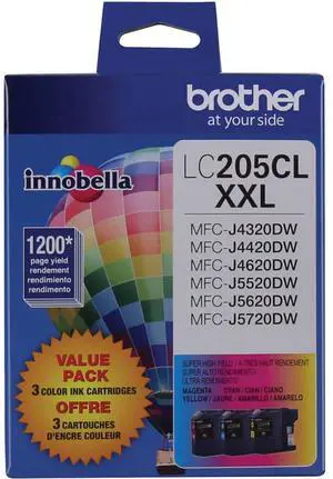 Brother Genuine Super High Yield Color Ink Cartridge, LC2053PKS, Replacement Color Ink Three Pack, Includes 1 Cartridge Each of Cyan, Magenta & Yellow, Page Yield Up To 1200 Pages/Cartridge, LC205