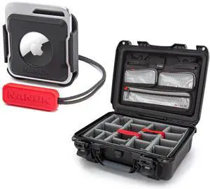 Nanuk 925 Waterproof Hard Case with Lid Organizer and Padded Divider, Bundle with AirTag Holder, Black