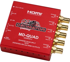 Decimator MD-QUAD (3G/HD/SD)SDI Quad Split with (3G/HD/SD)-SDI and HDMI Outputs Decimator MD-QUAD (3G/HD/SD)SDI Quad Split with (3G/HD/SD)-SDI and HDMI Outputs