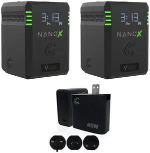 Core SWX NANOX Micro 150 150Wh 14.8V 9900mAh SMART V-Mount Battery, 2-Pack with 45W USB-C PD Wall Charger