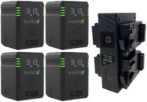 Core SWX NANOX Micro 150 150Wh 14.8V 9900mAh SMART V-Mount Battery, 4-Pack with GP-X4S Quad Charger