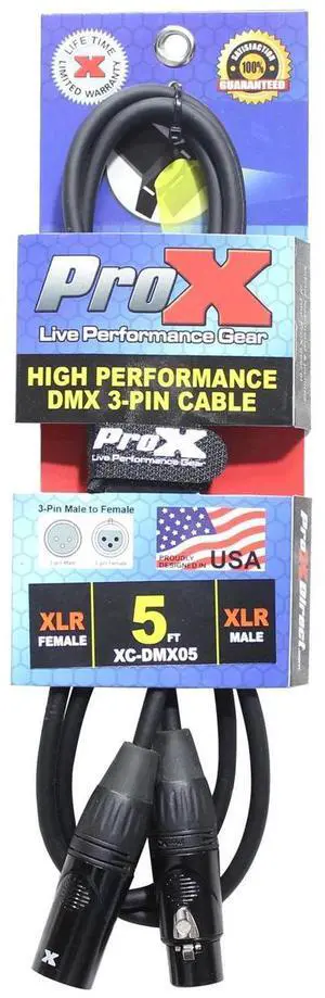 ProX XC-DMX05 5' 3-Pin DMX XLR3-M to XLR3-F High Performance Cable