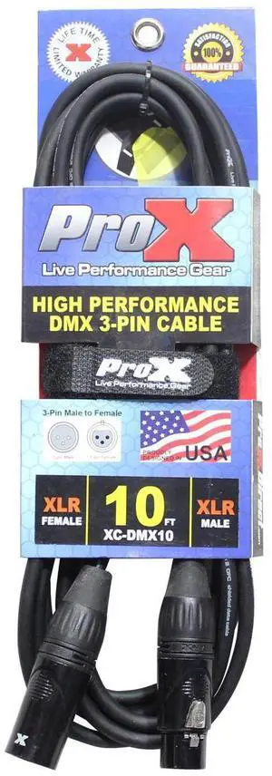 ProX XC-DMX10 10' 3-Pin DMX XLR3-M to XLR3-F High Performance Cable