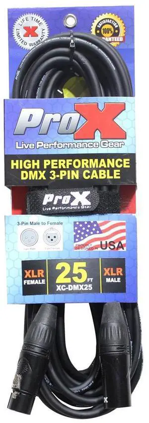 ProX XC-DMX25 25' 3-Pin DMX XLR3-M to XLR3-F High Performance Cable