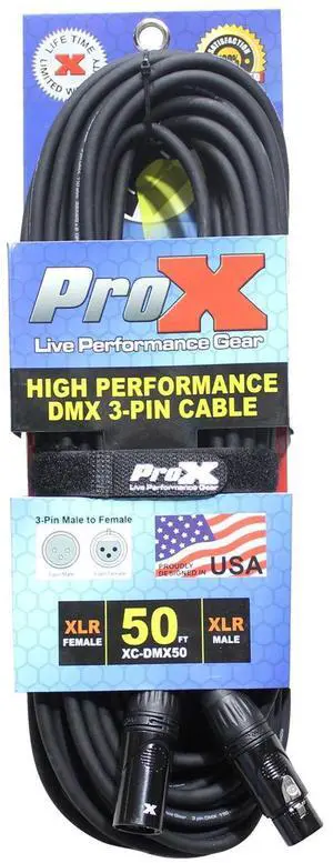 ProX XC-DMX50 50' 3-Pin DMX XLR3-M to XLR3-F High Performance Cable