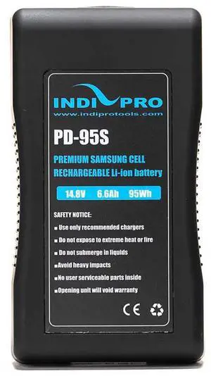 IndiPRO Compact 95Wh V-Mount Li-Ion Battery with Power LED Gauge Display #PD95S