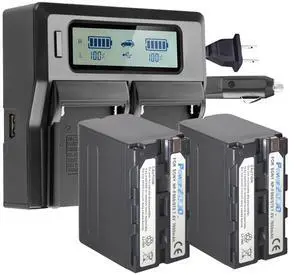 Power2000 2x Sony L-Series NP-F970 7.4V 7000mAh Lithium-Ion Battery with Dual Bay LCD Charger