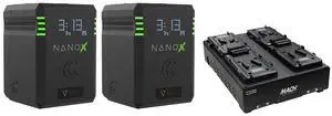 Core SWX NANOX Micro 150 150Wh 14.8V 9900mAh SMART V-Mount Battery, 2-Pack with MACH-Q4S 4-Position Rapid Charger