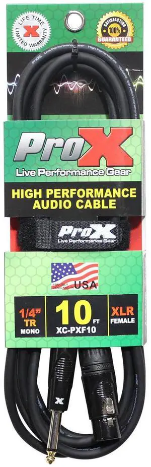 ProX XC-PXF10 10' 1/4" TS-M to XLR-F Unbalanced High Performance Audio Cable