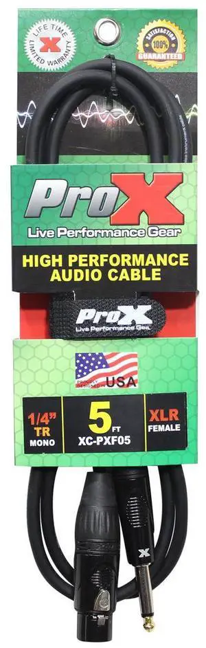 ProX XC-PXF05 5' 1/4" TS-M to XLR-F Unbalanced High Performance Audio Cable