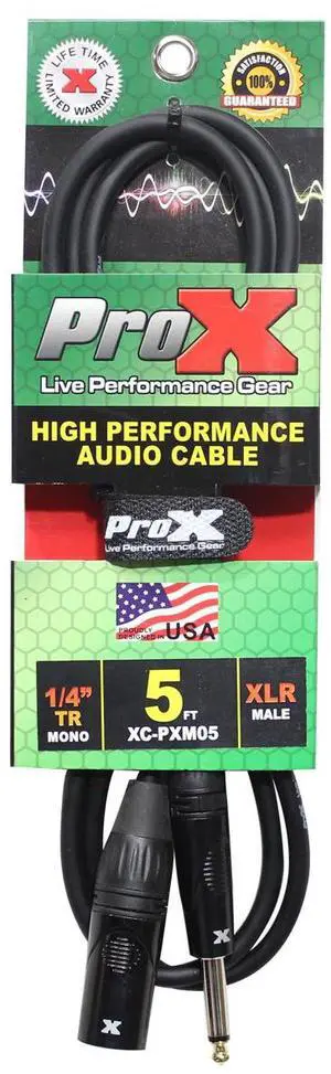 ProX XC-PXM05 5' 1/4" TS-M to XLR-M Unbalanced High Performance Audio Cable