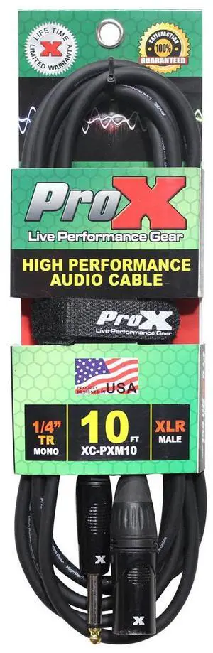 ProX XC-PXM10 10' 1/4" TS-M to XLR-M Unbalanced High Performance Audio Cable