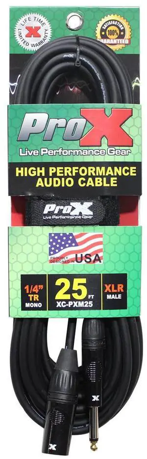 ProX XC-PXM25 25' 1/4" TS-M to XLR-M Unbalanced High Performance Audio Cable