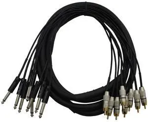 ProX XC-8PR10 10' 8-Channel 1/4" TS to RCA Male Unbalanced Snake