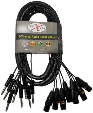 ProX XC-8SXM10 10' 8-Channel XLR3M to 1/4" TRS Balanced Snake Cord