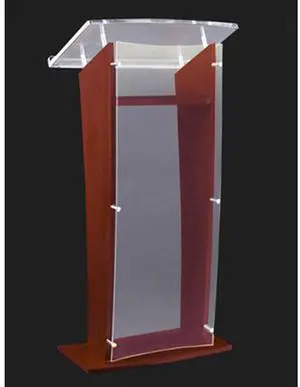 AmpliVox SN3500 27" Wide Wood Floor Presentation Lectern with Acrylic Panel, Frosted with Mahogany Finish
