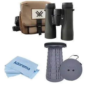 Vortex Optics 10x42 Crossfire HD Roof Prism Binocular, 6.2 Degree Angle of View, Bundle with Portable Telescoping Stool/Chair, Cleaning Cloth