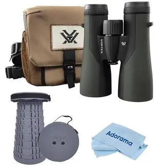 Vortex Optics 12x50 Crossfire HD Waterproof Roof Prism Binocular with 5.2 Degree Angle of View, Bundle with Telescoping Stool/Chair and Cleaning Cloth
