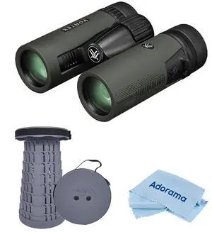 Vortex Optics 8x32 Diamondback HD Waterproof Roof Prism Binocular with 8.1 Degree Angle of View, Bundle with Telescoping Stool/Chair and Cleaning Cloth