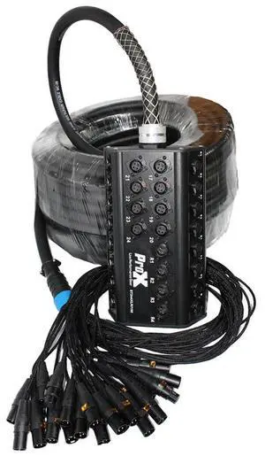 ProX XC-SB244XLR150 150' 24 XLR-F Input to 4 XLR-M Return Stage Box Snake