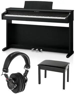 Kawai KDP120 88-Key Digital Piano with Bench, Premium Satin Black Bundle with Piano Style Bench (Black), H&A Versa Professional Field and Studio Monitor Headphones