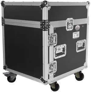 ProX T-10MRLT Flight Case with Laptop Shelf and 4" Casters for 10U Rack x 10U Top Mixer DJ Combo