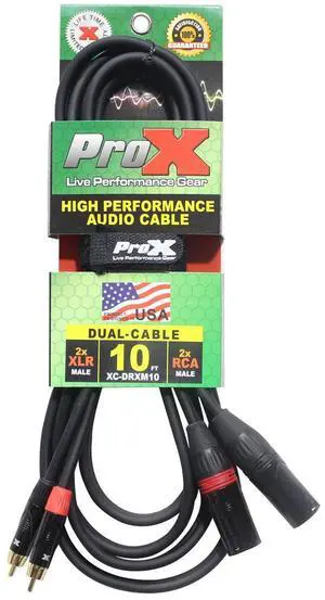 ProX XC-DRXM10 10' Dual RCA-M to Dual XLR3-M Unbalanced High Performance Audio Cable