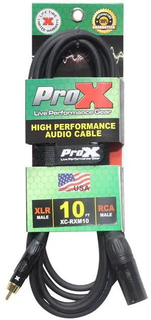 ProX XC-RXM10 10' RCA-M to XLR3-M Unbalanced High Performance Audio Cable