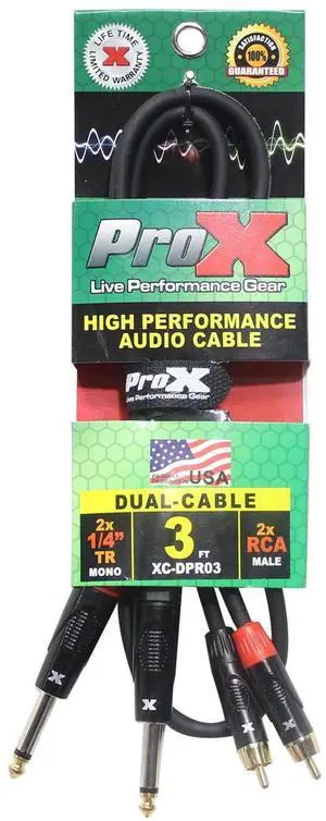 ProX XC-DPR03 3' Dual 1/4" TS-M to Dual RCA-M Unbalanced High Performance Audio Cable