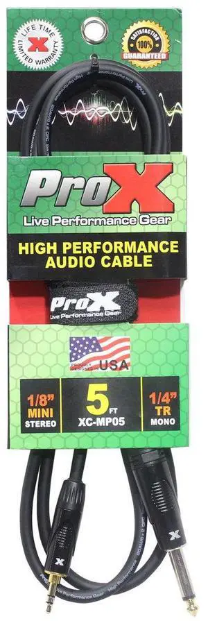 ProX XC-MP05 5' 1/8" (3.5mm) TRS-M Mini to TS-M Unbalanced High Performance Audio Cable