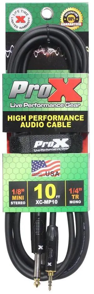 ProX XC-MP10 10' 1/8" (3.5mm) TRS-M Mini to TS-M Unbalanced High Performance Audio Cable