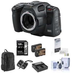 Blackmagic Design Pocket Cinema Camera 6K Pro Bundle with 128GB SD Card, Backpack, 2x Battery, Charger, Screen Protector, SD Card Case, Cleaning Kit