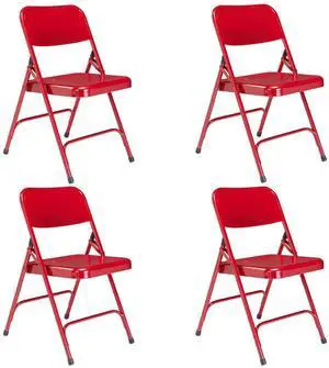 National Public Seating 4 Pack 240 Premium All-Steel Double Hinge Folding Chair, Red Surface, Red Frame