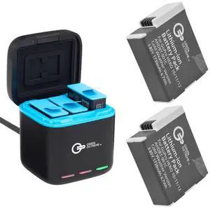Green Extreme Battery Charger Kit for GoPro Hero 12 11 10 9, 2-Pack Battery + Triple Charge Case with Type-C Charging Cord 1730mAh, Cold Weather Version, GoPro Replacement Batteries
