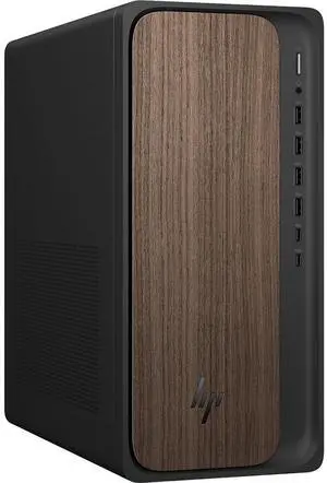 HP OmniDesk M03-0010 AI Desktop Computer, Intel Core Ultra 5 225 3.3GHz, 16GB RAM, 512GB SSD, Windows 11 Home, Jack Black/Dark Wood