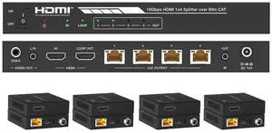 DVDO 1x4 4K HDMI 18Gbps Splitter with Category Outputs, Black