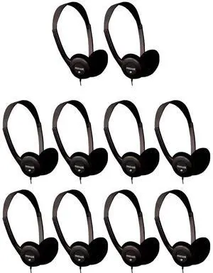 Maxell HP-100 Wired Stereo On-Ear Headphones, Black, 10-Pack #190319 10