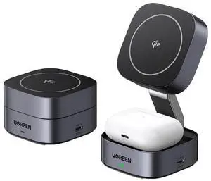 UGREEN Qi2 2-In-1 Magnetic Foldable Fast Charging Station, Gray