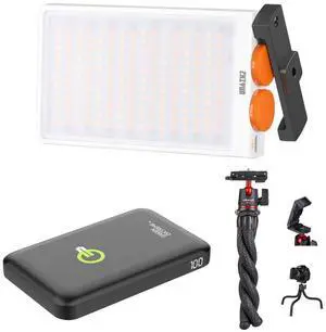 Zhiyun FIVERAY M40 40W Bi-Color Pocket LED Light, Bundle with Green Extreme 10000mAh Qi Wireless Power Bank and Ulanzi MT-11 Tripod with Ball Head